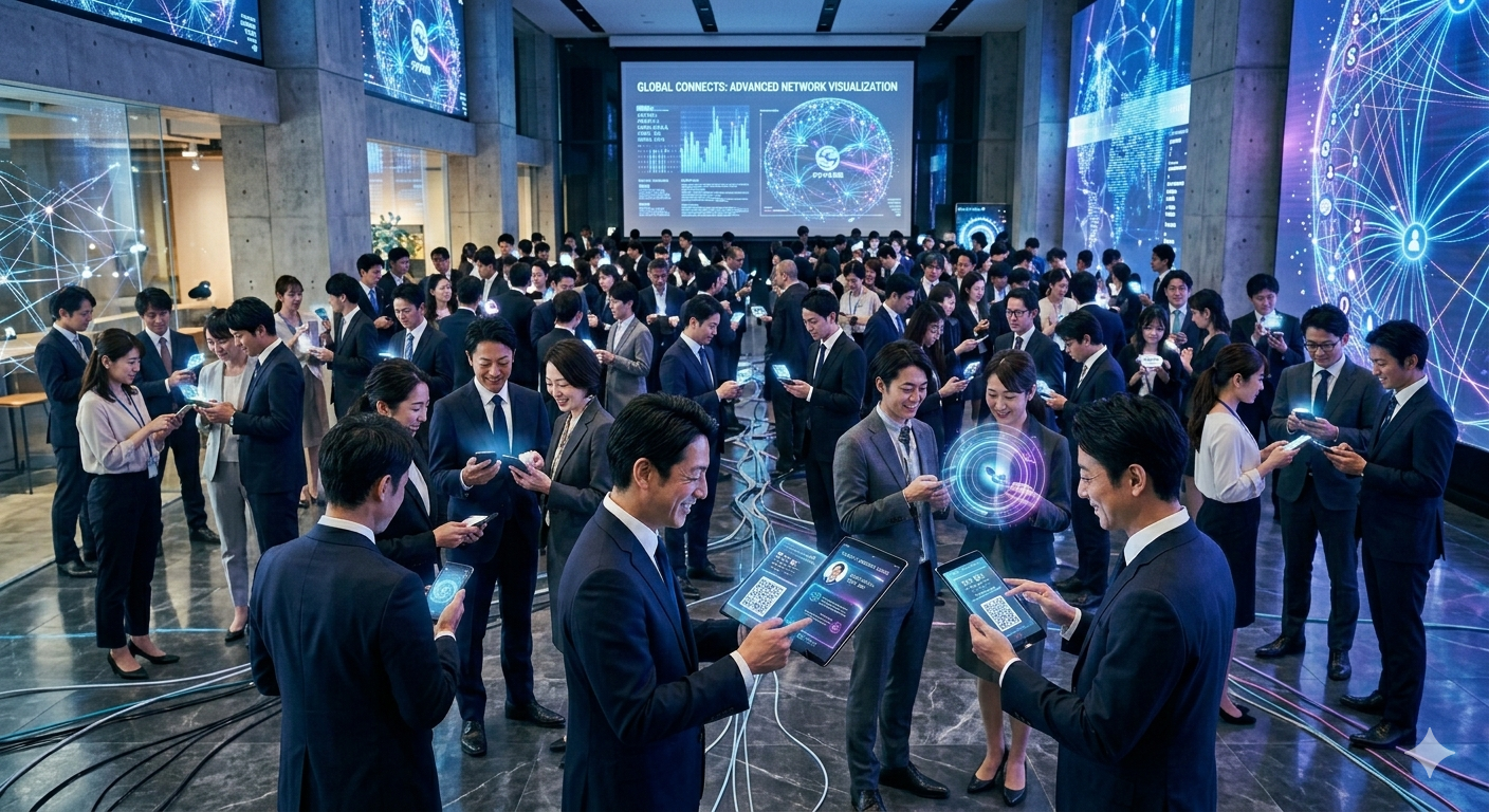 ビジネス名刺交換会イベント会場の熱量とビジュアル化された人脈ネットワーク